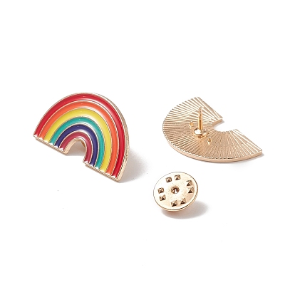 Creative Zinc Alloy Brooches, Enamel Lapel Pin, with Iron Butterfly Clutches or Rubber Clutches, Rainbow, Golden