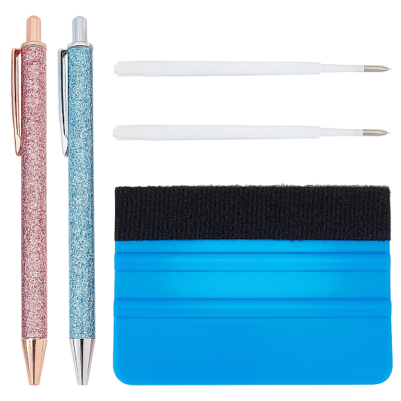 5Pcs 3 Styles Gold Powder Press Ballpoint Pen, with Exhaust Pen Refill & PP Plastic Squeegee