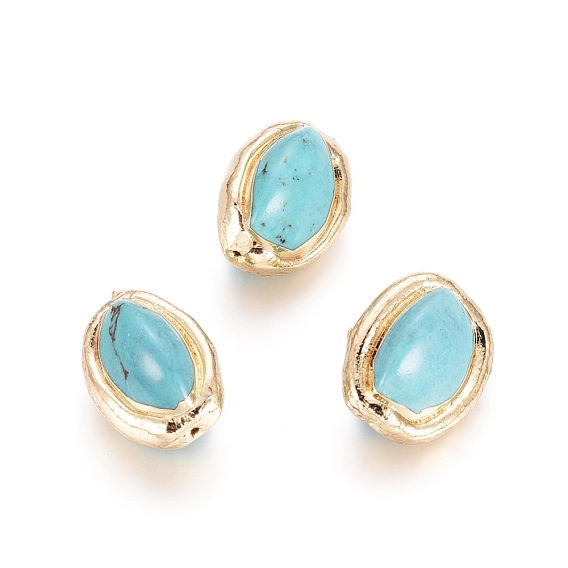 Бусины из природных Говлит, окрашенная и подогревом, с позолоченным латунным краем, овальные