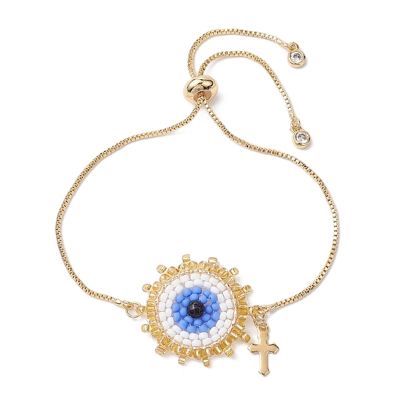 Регулируемые браслеты из латуни, со стеклянными звеньями ручной работы, глаз