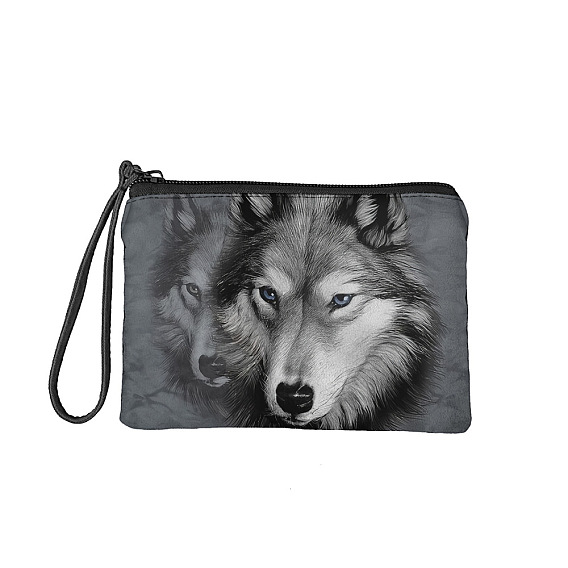 Polyester Wristlet Wallet, Change Purse for Men, with Bag Strap, Rectangle with Wolf Pattern
