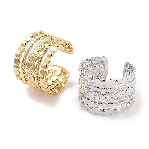 304 открытые манжеты с цветком из нержавеющей стали, широкое кольцо для женщин