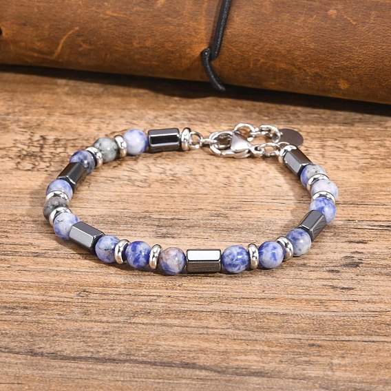 Браслеты из натурального содалита из бисера, фурнитура из нержавеющей стали , для мужчин