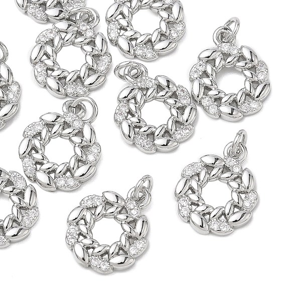 SHEGRACE Brass Clear Cubic Zirconia Charms, Leaf Charms, Cadmium Free & Lead Free & Nickel Free