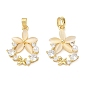 Brass Micro Pave Clear Cubic Zirconia Pendants, with Resin & Plastic Pearl, Wreath Charms