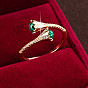 Brass Micro Pave Cubic Zirconia Cuff Open Rings, Flower, with Synthetic Resin