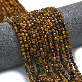 Природных тигровый глаз бисер нитей, энергетическая призматическая огранка с двойными концами бусины, граненые двухконусные