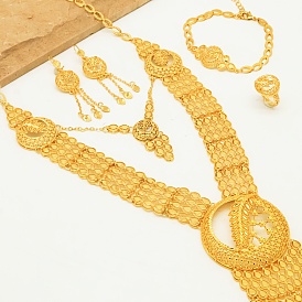 Винтажный набор из сплава: колье, браслет, серьги и кольцо в виде полого колоса пшеницы для женщин.