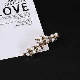 Leaf Alloy Hair Barrettes, with Plastci Imitation Pearl, Hair Accessories for Women Girl