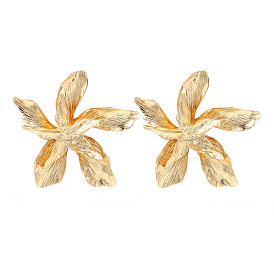 Statement Floral Earrings with 3D Metal Flowers and Leaves for Women
