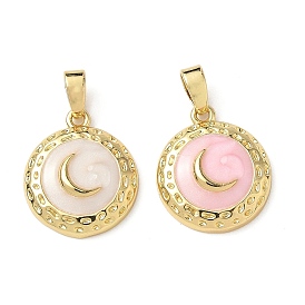 Латунь эмаль подвески, плоская круглая с лунным шармом, реальный 18 k позолоченный