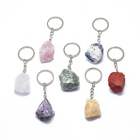 Natural Gemstone Keychain, with Iron Chains and Alloy Key Rings, Nuggets
