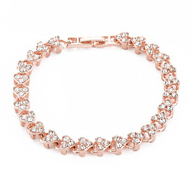 Bracelet tennis strass cristal, bracelet de chaîne de lien de coeur d'alliage pour des femmes