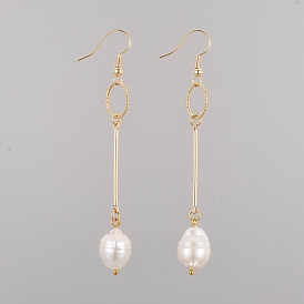 Cuelga los pendientes, con perla natural cultivada de agua dulce, ganchos para pendientes de latón y anillos de unión, caja de cartón