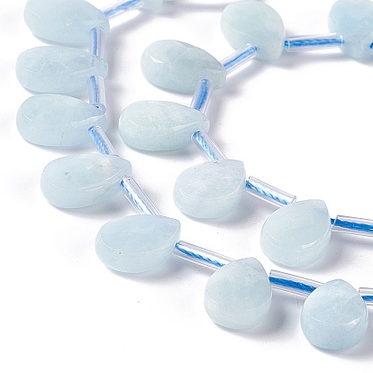 Natural Aquamarine Beads Strands, Top Drilled Beads, Faceted, Teardrop