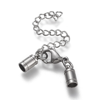 304 Stainless Steel Chain Extender, with Cord Ends, Curb Chains and Lobster Claw Clasps