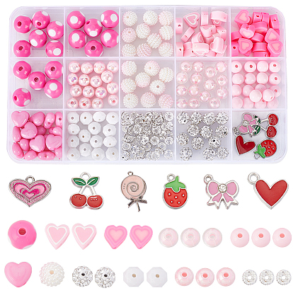 Набор для изготовления браслета на рождественскую тематику своими руками, включая акриловый точечный узор и шарики из полимерной глины и стразов, Подвески из эмали и сплава, сердце, бантик и вишня