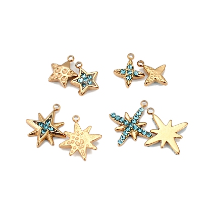 Подвески со стразами из нержавеющей стали, звезда, золотые
