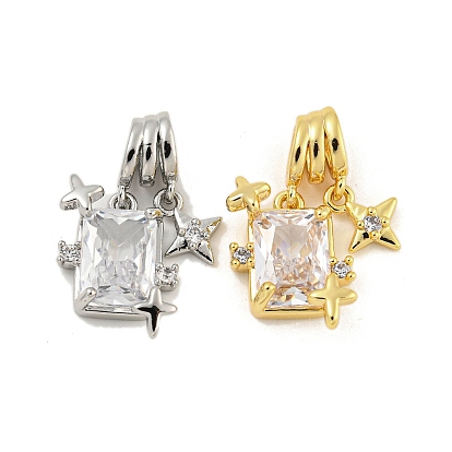 Brass Micro Pave Clear Cubic Zirconia Pendants, Cadmium Free & Nickel Free & Lead Free, Square