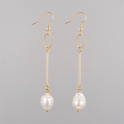 Cuelga los pendientes, con perla natural cultivada de agua dulce, ganchos para pendientes de latón y anillos de unión, caja de cartón