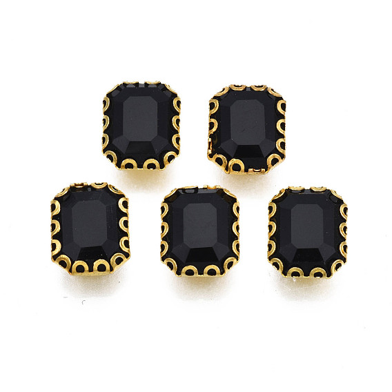 Sew on Rhinestone, Opaque Glass Rhinestones, with Iron Prong Settings, Faceted, Rectangle