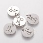 304 Stainless Steel Pendants, Flat Round with Twelve Constellation/Zodiac Sign