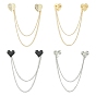 4Pcs 2 Styles Heart Rhinestone Lapel Pins, Alloy Brooch with Hanging Long Chains for Suit Shirt Collar