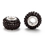 Grade A Rhinestone European Beads, Large Hole Beads, Resin, with Silver Color Plated Brass Cores, Rondelle