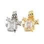 Brass Micro Pave Clear Cubic Zirconia Pendants, Square