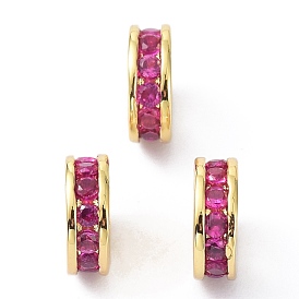 Brass Fuchsia Cubic Zirconia Beads, Long-Lasting Plated, Lead Free & Cadmium Free, Flat Round