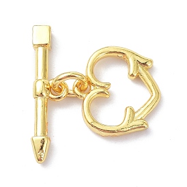 Rack Plating Brass Toggle Clasps, Long-Lasting Plated, Heart, Cadmium Free & Lead Free
