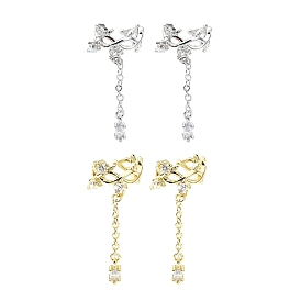 Rack Plating Brass Micro Pave Cubic Zirconia Cuff Earring, Cadmium Free & Lead Free, Long-Lasting Plated, Bowknot