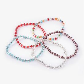 Perles de rocaille de verre étirer bracelets, avec fer perles d'entretoise, couleur argent plaqué