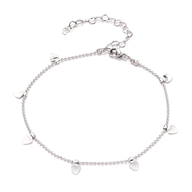 304 Stainless Steel Heart Charm Anklets, with Ball Chains and Lobster Claw Clasps