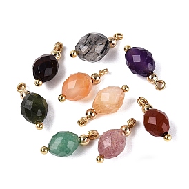 Natural Gemstone Pendants, Oval Charms, with Golden Tone Brass Findings, Faceted