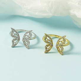 Высококачественные латунные кольца-манжеты с микропаве из прозрачного кубического циркония для женщин, выдолбить бабочку