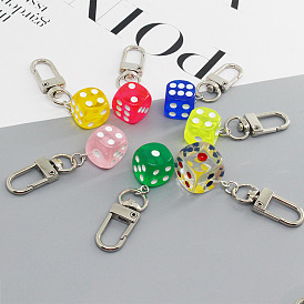 Minimalist Clear Acrylic Dice Keychain with Fun Square Number Charm Pendant