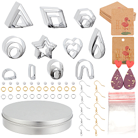 SUNNYCLUE DIY Earring Making Finding Kits, Including 430 Stainless Steel Cookie Cutters, Brass Earring Hooks & Split Rings, Plastic Ear Nuts, Paper Cards