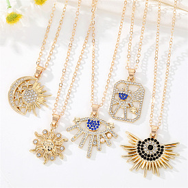 Fashionable Sunflower Necklace with Eye, Moon and Star Pendants