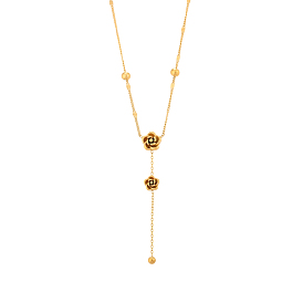 304 из нержавеющей стали ожерелья Lariat, ожерелья из кабельных цепочек для женщин, цветок розы, ионное покрытие (ip), долговечный