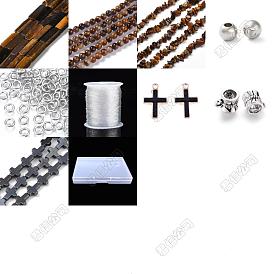 Kits de fabrication de bracelets extensibles en perles d'œil de tigre naturelles