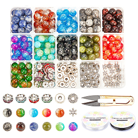 PandaHall Elite DIY Bracelet Making Kits, Including Gemstone Beads, Two Tone Crackle Glass Beads, Brass Acrylic Rhinestone Spacer Beads, Alloy Spacer Beads, Elastic Crystal Thread, Steel Scissors