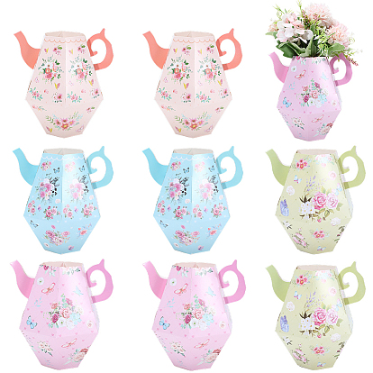 12шт. 4стили 3подарочные коробки из бумаги в форме чайника с цветочным принтом, футляры для хранения букетов