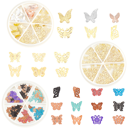3Boxes 3 Style Brass Cabochons, Nail Art Studs, Nail Art Decoration Accessories, Butterfly