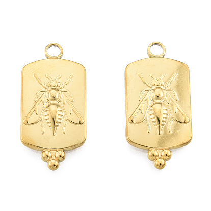 201 Stainless Steel Pendants, Rectangle with Bees