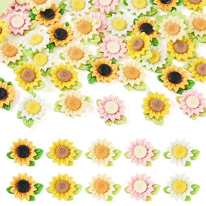 40шт. 5 цвета непрозрачной смолы декодирования кабошонов, подсолнечник