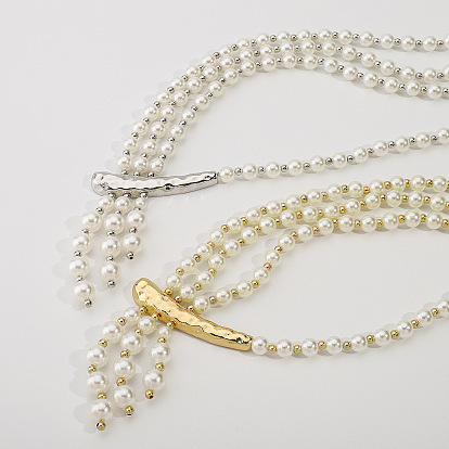 Элегантные многослойные длинные подвески в форме буквы Y из белого искусственного жемчуга с металлическими каплями для женщин.