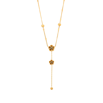 304 из нержавеющей стали ожерелья Lariat, ожерелья из кабельных цепочек для женщин, цветок розы, ионное покрытие (ip), долговечный