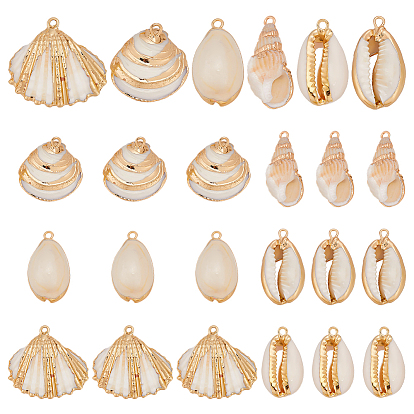 24шт. 6 стили гальванизированные натуральные смешанные подвески из ракушек, подвески в форме ракушек, золотые