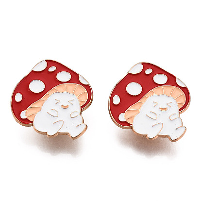 Mushroom Shape Enamel Pin, Light Gold Plated Alloy Animal Badge for Backpack Clothes, Nickel Free & Lead Free